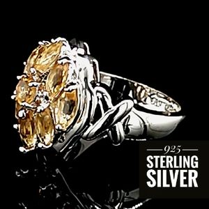 Ladies 925 Sterling Silver Golden Leaves  Ring